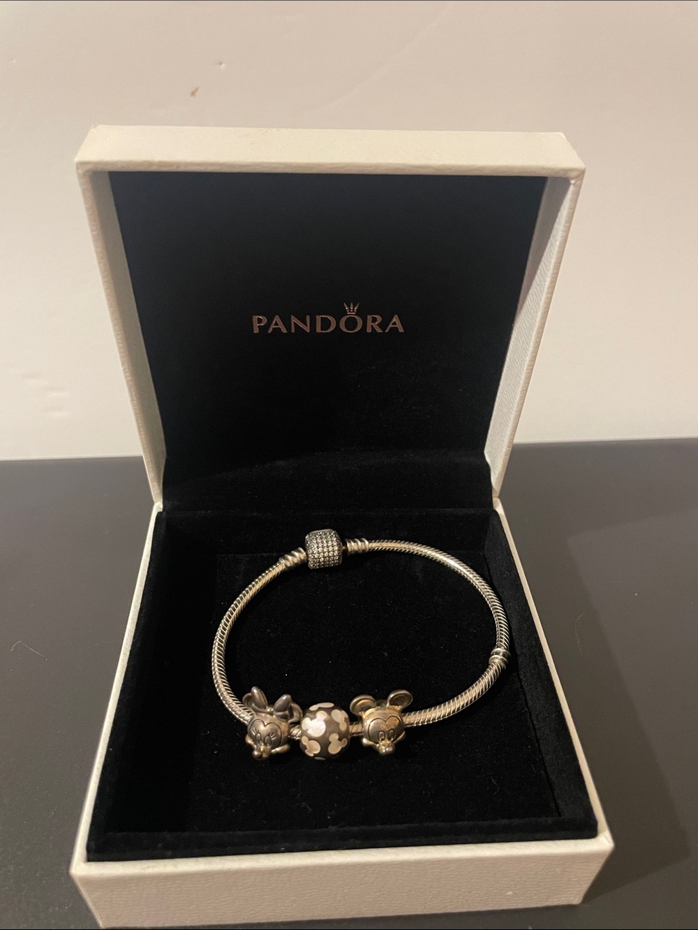 Pandora Silver Bracelet with Disney Mickey n Minnie Charms